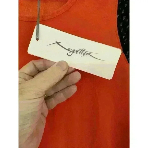 Women's Orange Black Mesh Short Sleeve Size L Large Athletic Top by Gottex NEW - Picture 12 of 16